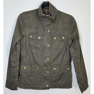 J Crew Jacket Womens XS Green‎ Waxed Cotton Field Utility Coat Preppy Outdoors